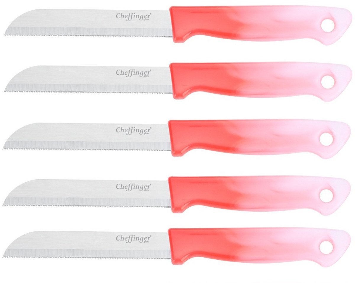 Cheffinger Schilmessenset – RVS Glad – 18 cm – Rood – 5 Stuks - Schilmesje - TEKZEN
