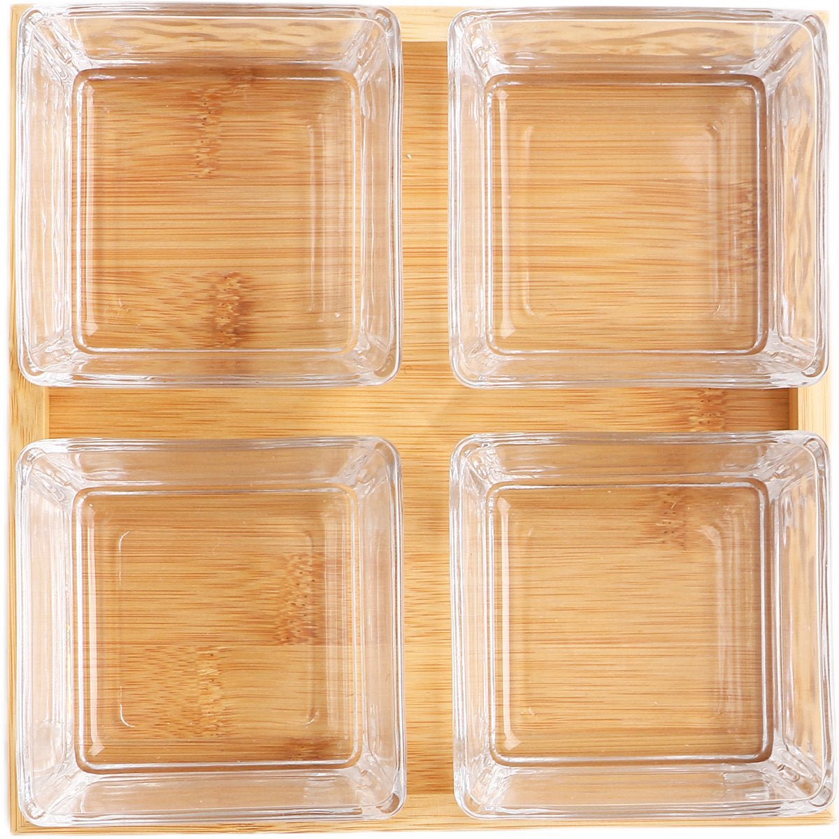 Cheffinger Snackschaal met 4 Bakjes - Bamboe - Borrelpank - Tapasschaal - Serveerschaal - TEKZEN