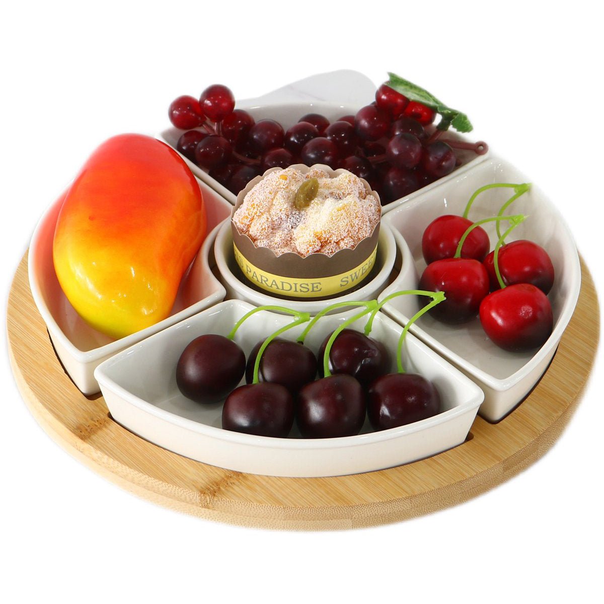 Cheffinger Snackschaal met 5 Bakjes - Bamboe - Borrelpank - Tapasschaal - Serveerschaal - TEKZEN