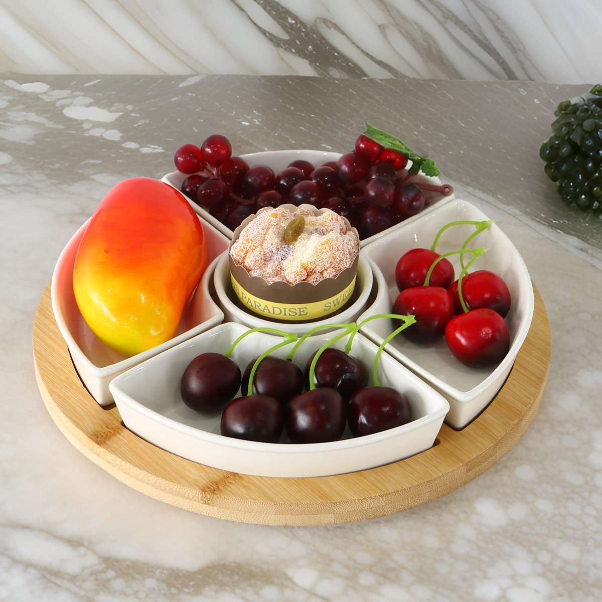 Cheffinger Snackschaal met 5 Bakjes - Bamboe - Borrelpank - Tapasschaal - Serveerschaal - TEKZEN