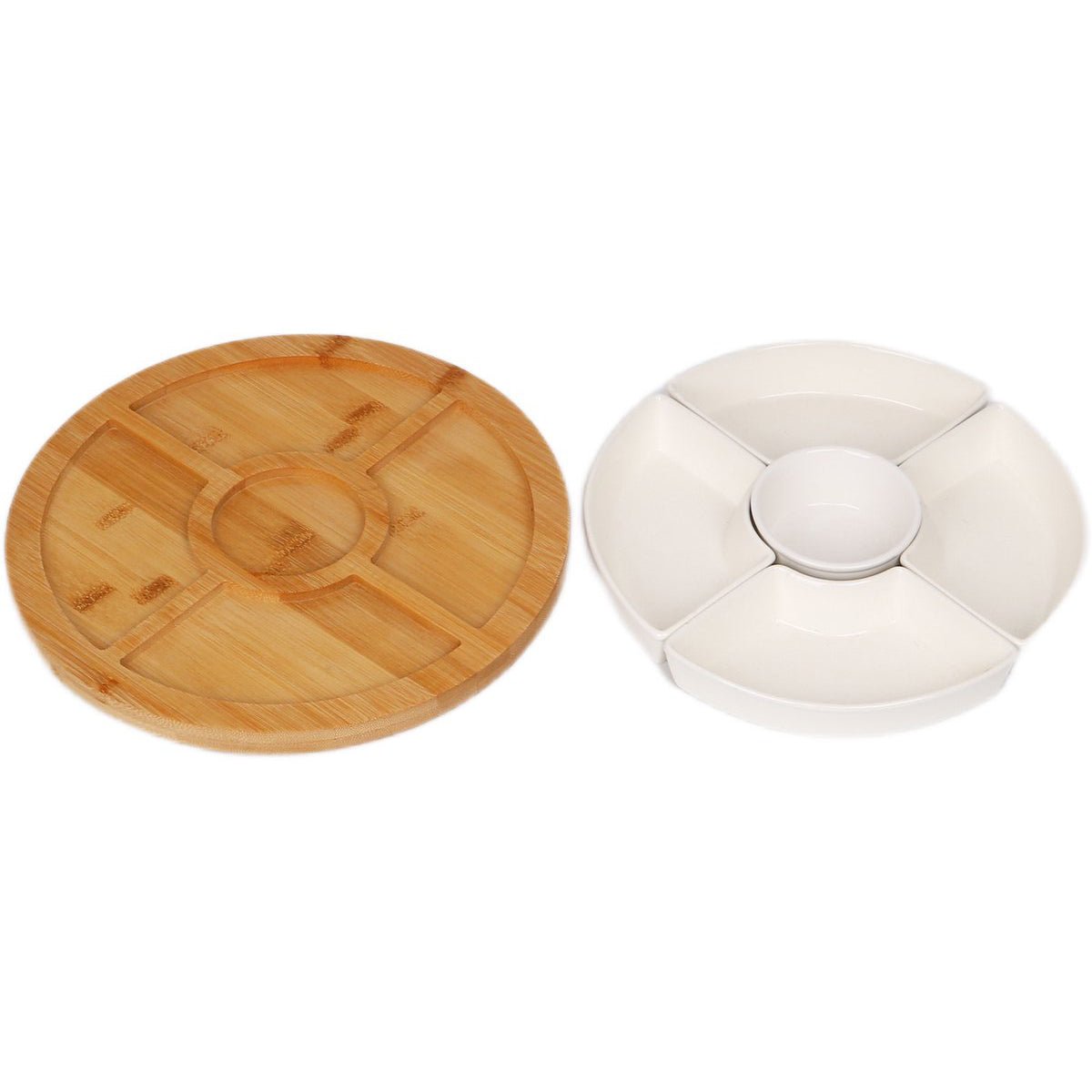 Cheffinger Snackschaal met 5 Bakjes - Bamboe - Borrelpank - Tapasschaal - Serveerschaal - TEKZEN