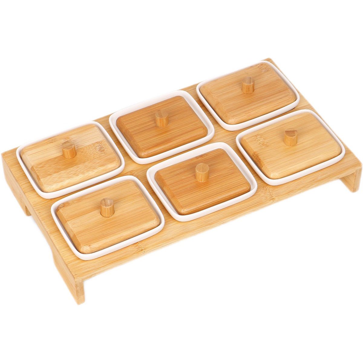 Cheffinger Snackschaal met 6 Bakjes - Bamboe - Borrelpank - Tapasschaal - Serveerschaal - TEKZEN
