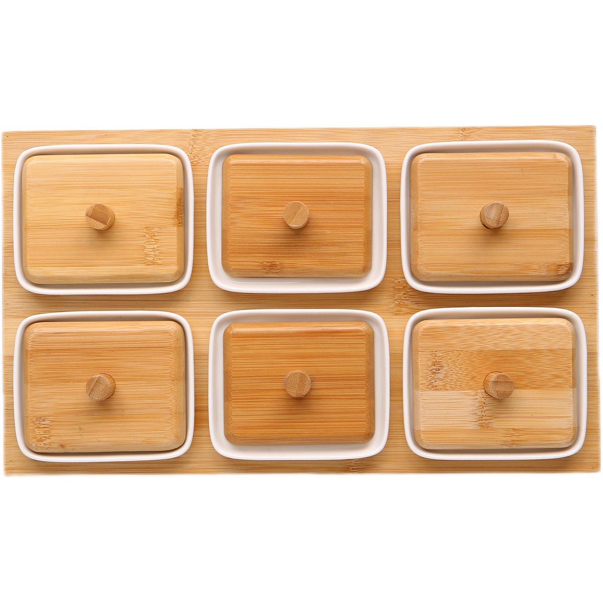 Cheffinger Snackschaal met 6 Bakjes - Bamboe - Borrelpank - Tapasschaal - Serveerschaal - TEKZEN