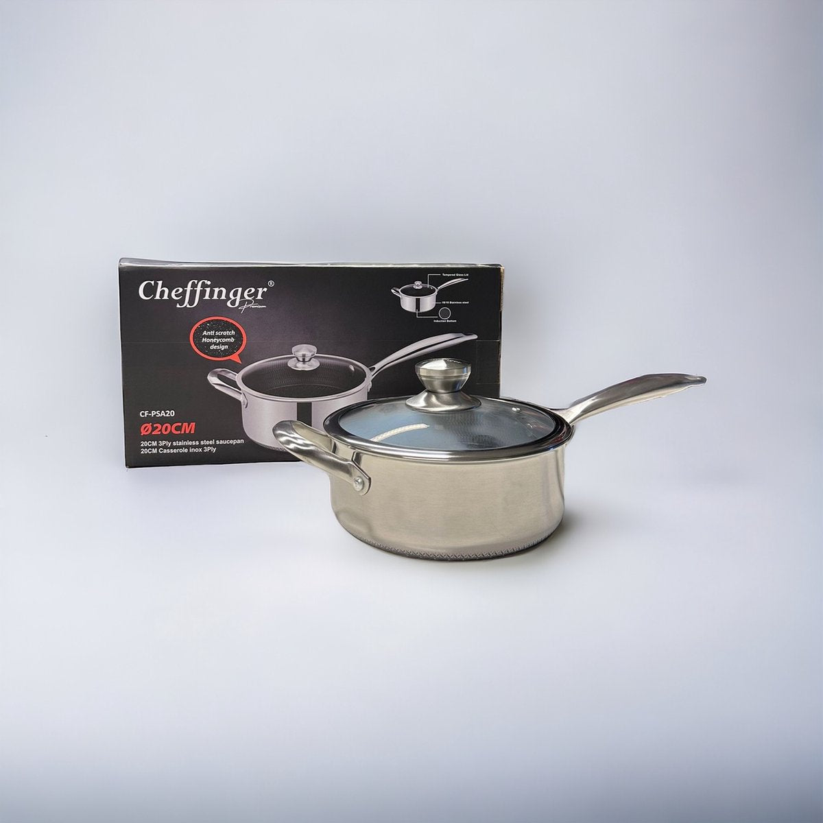 Cheffinger Steelpan met Deksel - 20cm - RVS - Honingraat - Inductie - TEKZEN