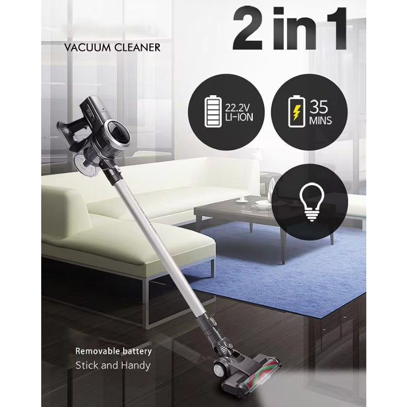 Cheffinger Steelstofzuiger - 300Watt - Draadloze Stofzuiger - Paars - LED Verlichting - Wandmontage - TEKZEN