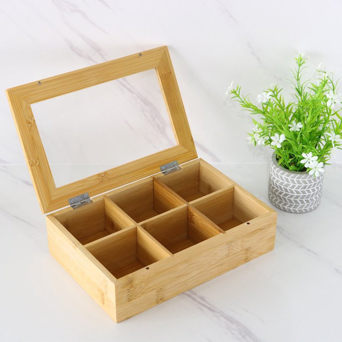 Cheffinger Theedoos 6 Vaks - Ruime Vakken voor Pickwick, Pukka, Twinings, Clipper - Theekist - Bamboe - TEKZEN