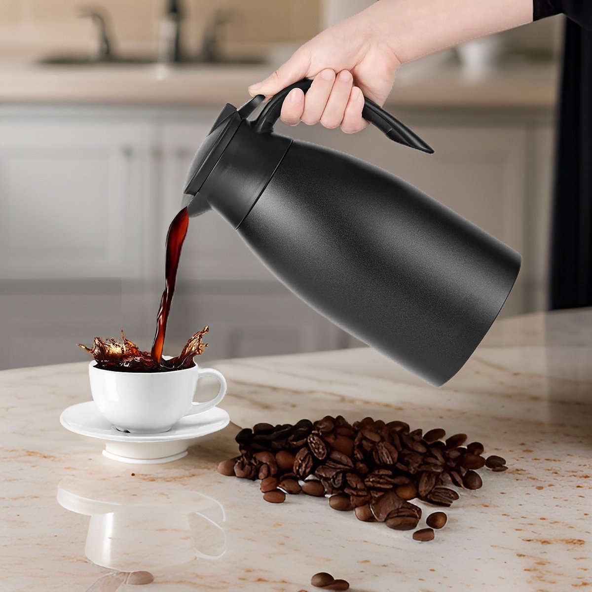 Cheffinger Thermoskan - 2 Liter - Zwart - RVS Inox - Themosfles - TEKZEN