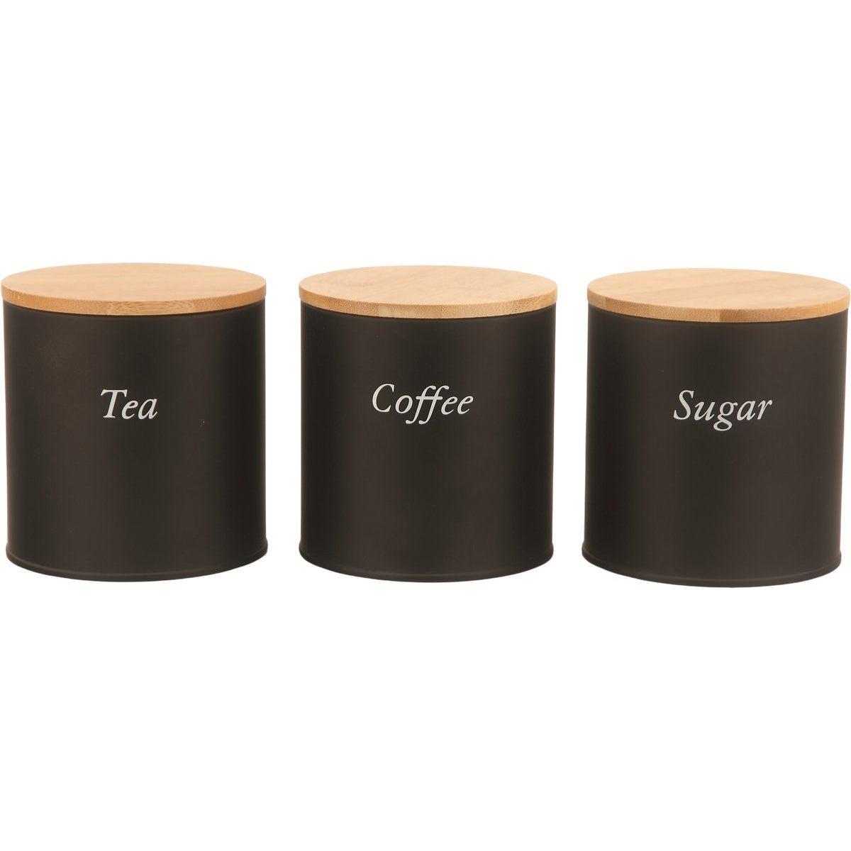 Cheffinger Voorraadbussen met Bamboe Deksel - Zwart - Koffie, Thee en Suiker - TEKZEN