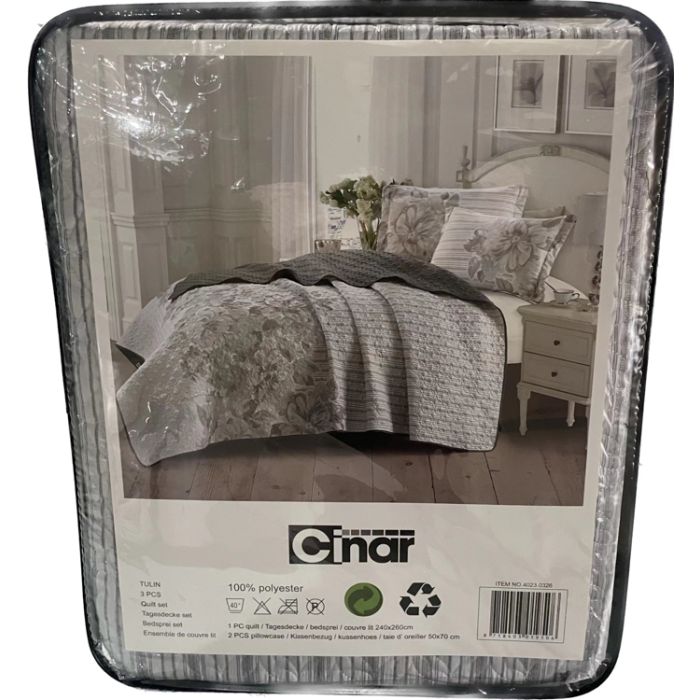 Cinar Tulin Bedsprei Set, 3-delig, Donkergrijs, 240x260 cm – foto 2