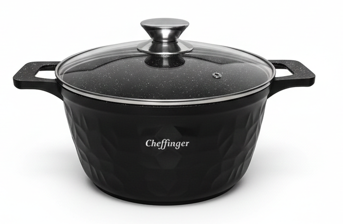 Cheffinger Pannenset - 6-delig - 20, 24 & 28 cm - Zwart