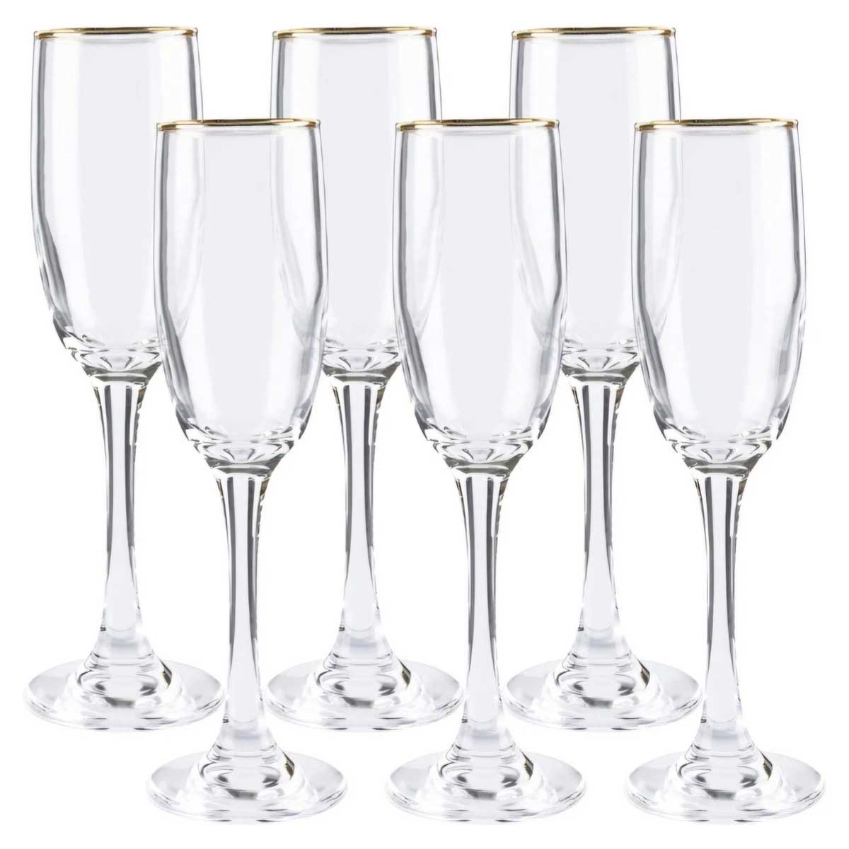Glozini Champagneglazen met Gouden Rand - Set van 6 - Champagneglazen Goud - Champagne Glazen - TEKZEN