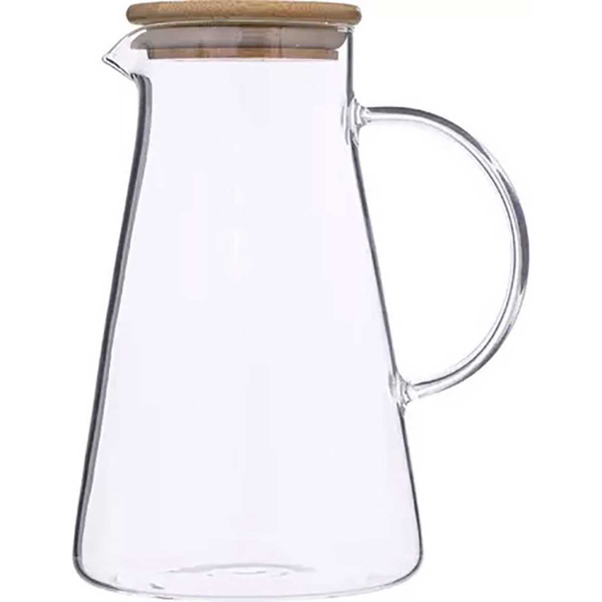 Glozini Karaf / Schenkkan met Schenktuit – 1,5 Liter – Glas met Houten Deksel - TEKZEN