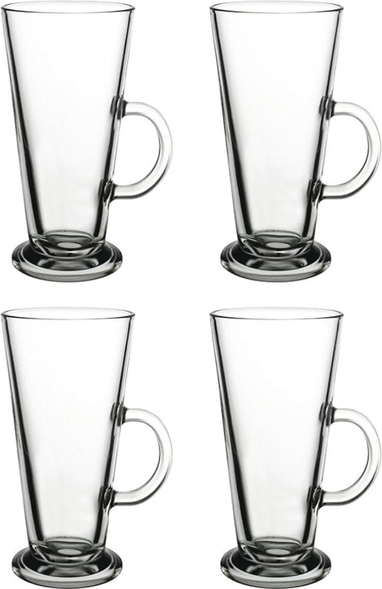 Glozini - Latte Macchiato Glazen Met Handvat - 290ml - Set van 4 - Irish Coffee Glazen - Koffieglazen - TEKZEN
