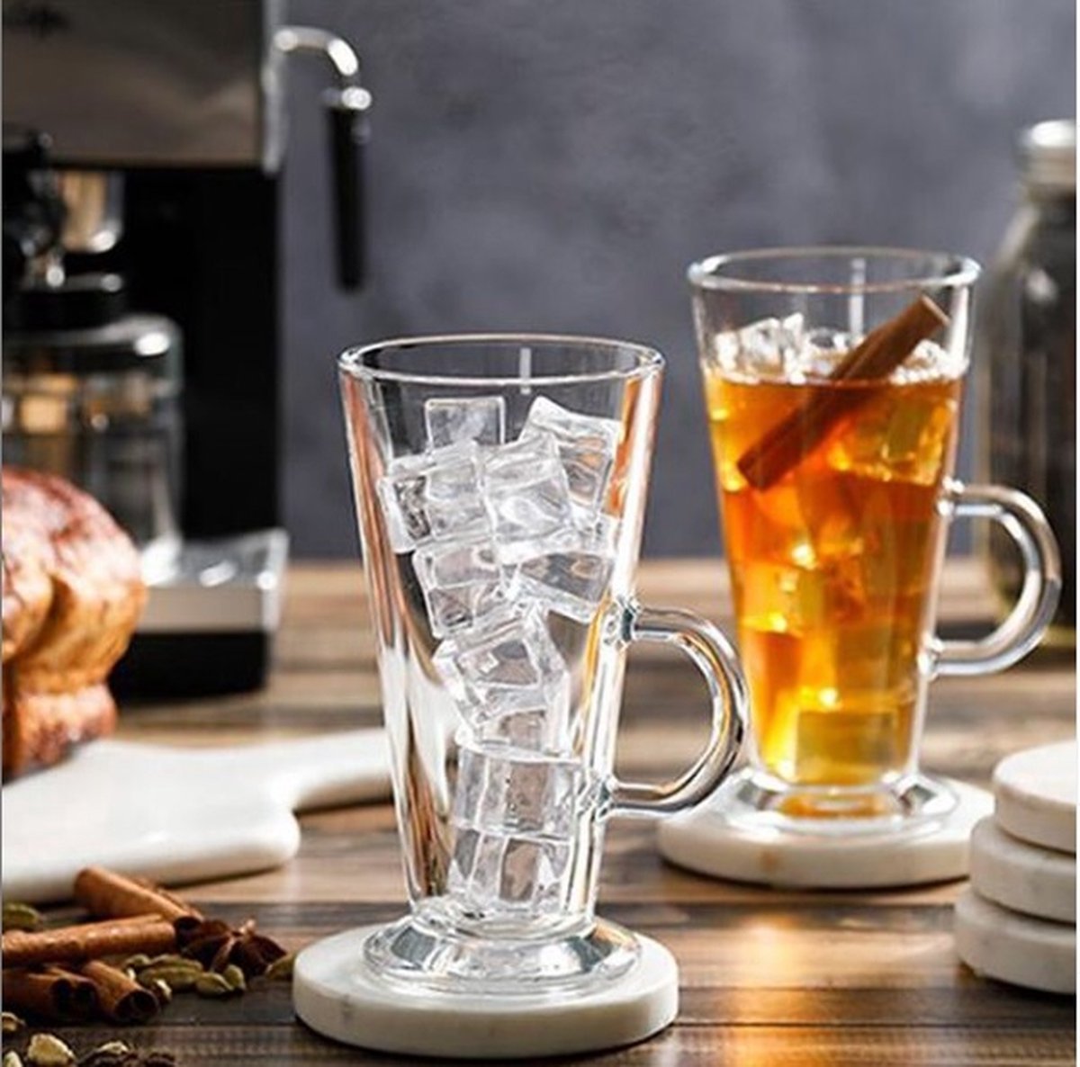 Glozini - Latte Macchiato Glazen Met Handvat - 290ml - Set van 4 - Irish Coffee Glazen - Koffieglazen - TEKZEN