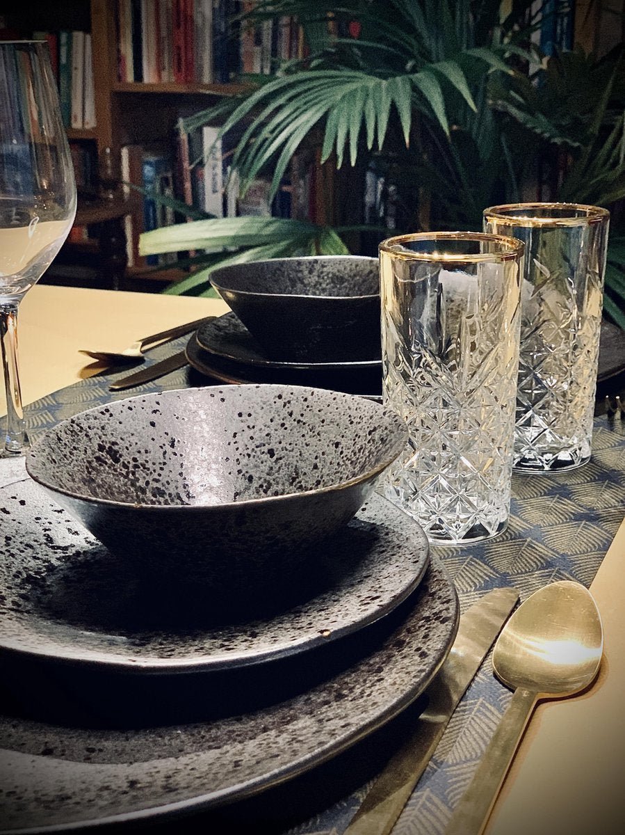 Glozini Longdrinkglas - 6 Stuks - 300ml - met Gouden Rand - TEKZEN