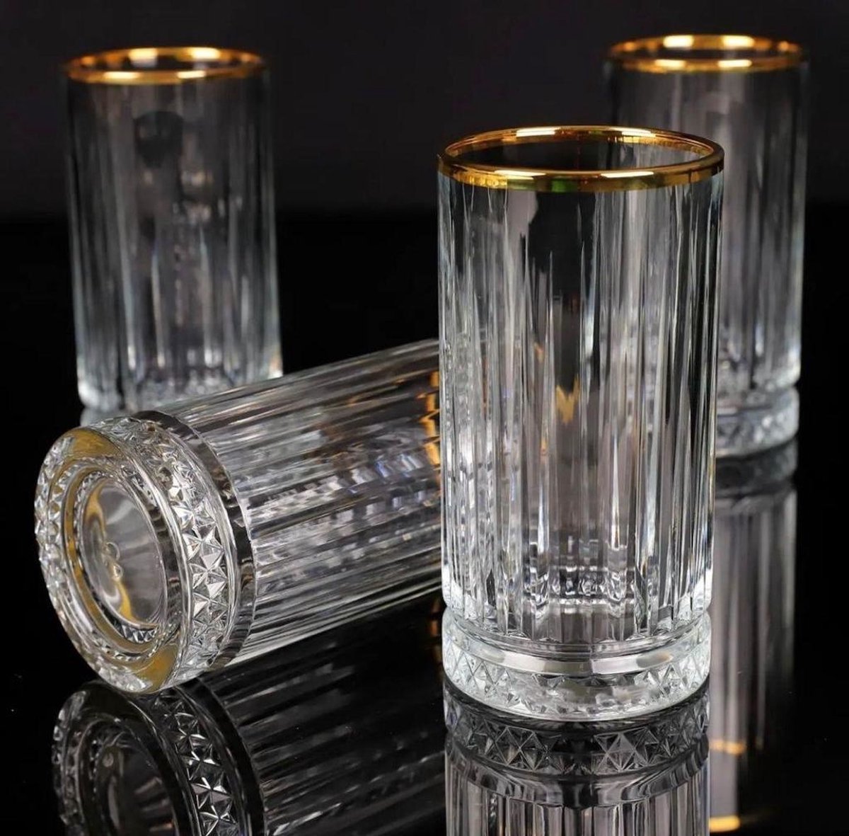Glozini Longdrinkglas met Gouden Rand - Set van 4 - Ribble Glas - TEKZEN