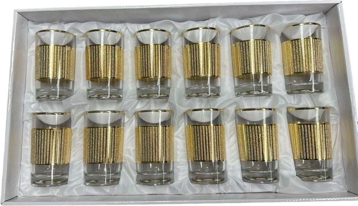 Glozini - Marokkaanse Theeglazen - Goud - Set van 12 Glazen - 178ml - Thee & Koffieglazen - TEKZEN