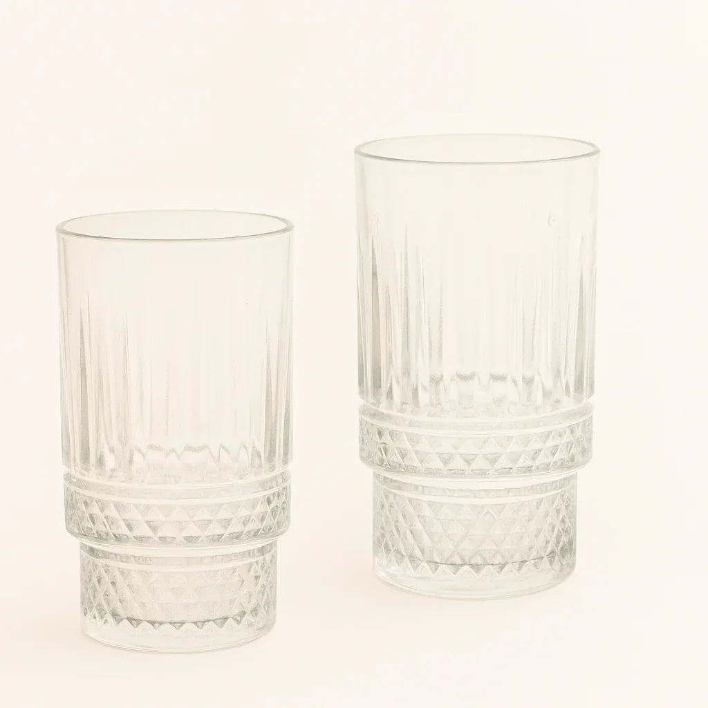 Glozini Mykonos - Geribbelde Longdrinkglazen - 330ml - Set van 6 - Cocktailglazen - IJskoffieglazen - Drinkglazen - TEKZEN