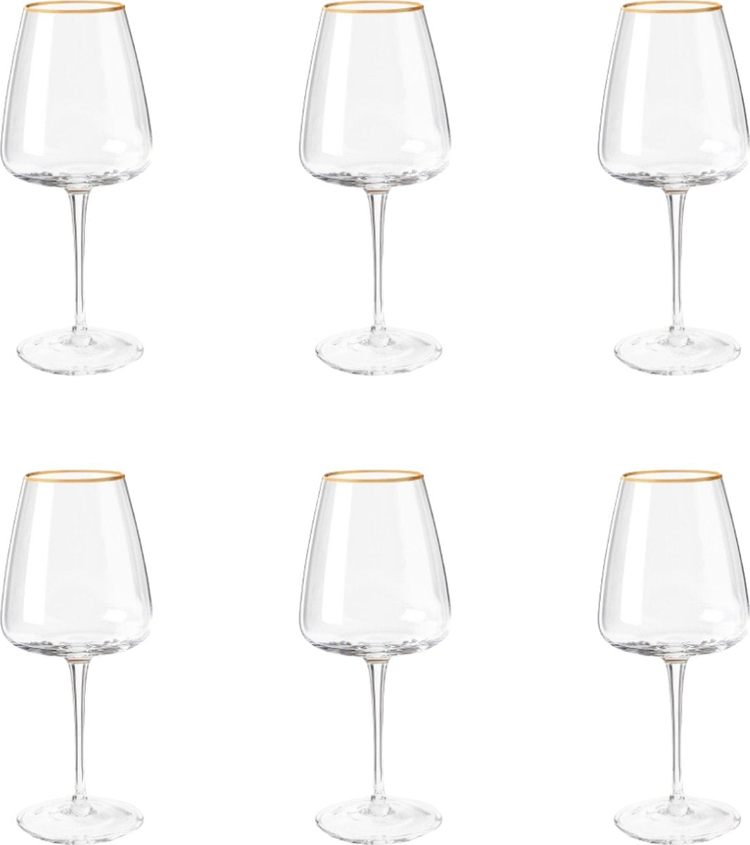 Glozini Wijnglas met Gouden Rand - Wine Glass - Set van 6 - Wijnglazen - TEKZEN