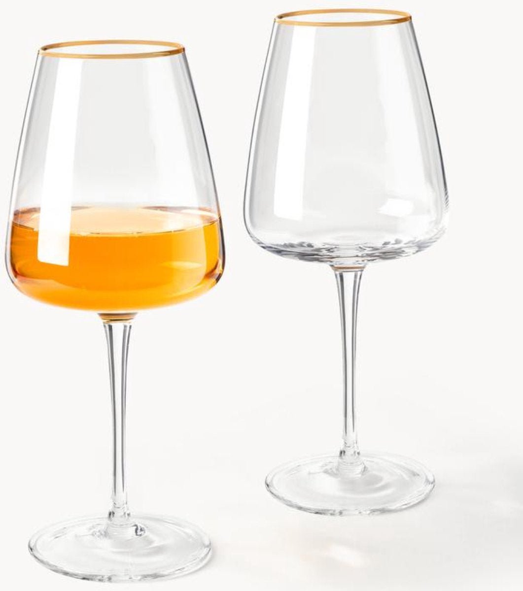 Glozini Wijnglas met Gouden Rand - Wine Glass - Set van 6 - Wijnglazen - TEKZEN