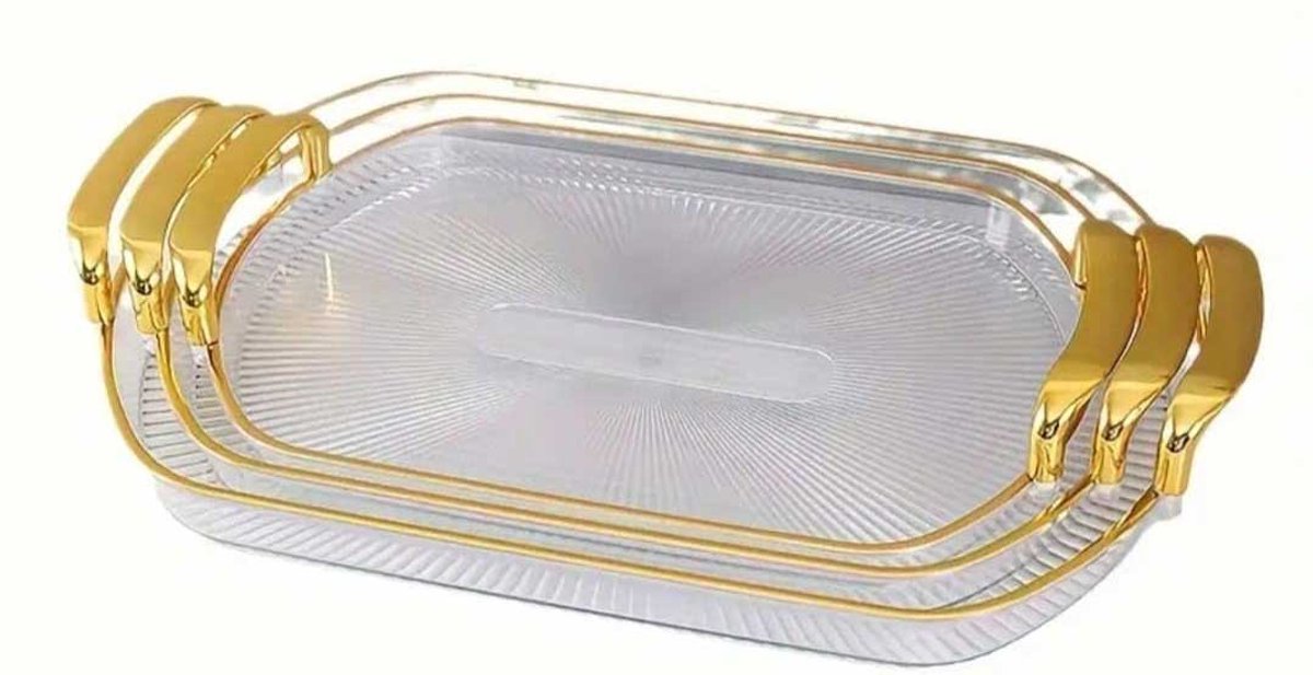 Hauskraft Dienbladen Set - 3 - delig - Acryl - Transparant/Goud - Dienblad - Rechthoek - TEKZEN