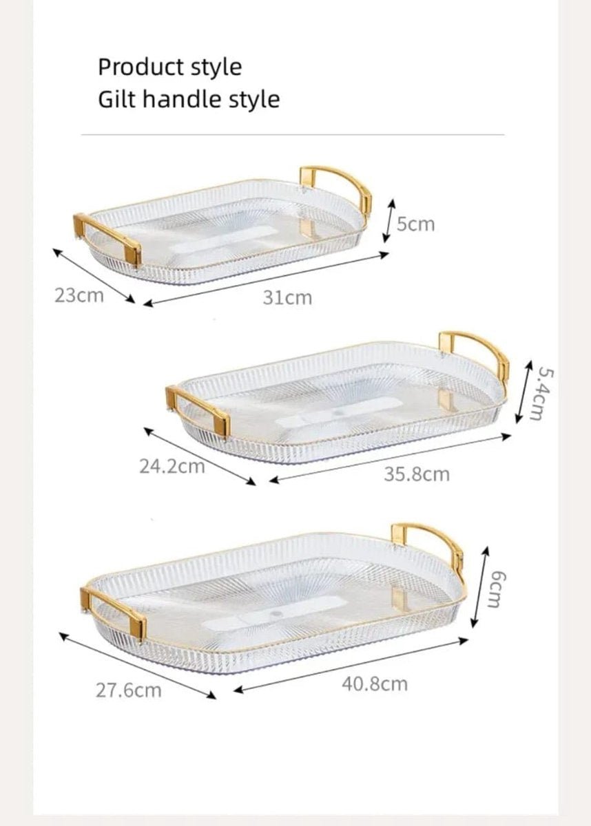 Hauskraft Dienbladen Set - 3 - delig - Acryl - Transparant/Goud - Dienblad - Rechthoek - TEKZEN