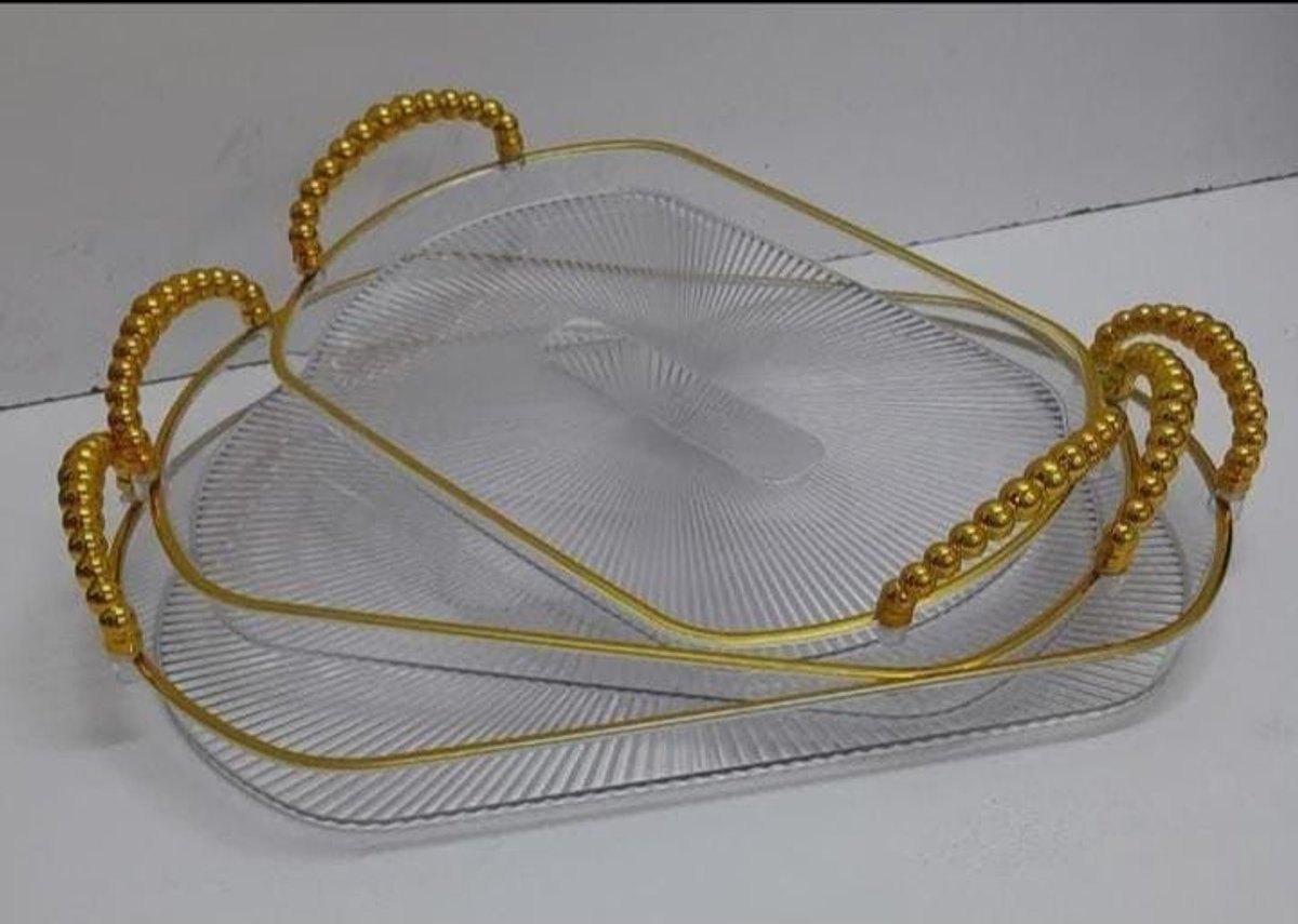 Hauskraft Dienbladen Set - 3 - delig - Acryl - Transparant/Goud - Dienblad - Rechthoek - TEKZEN