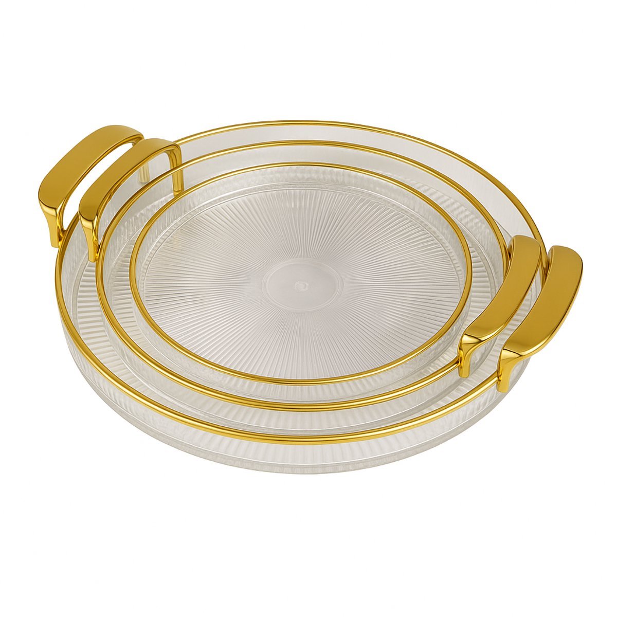 Hauskraft Dienbladen Set - 3 - delig - Acryl - Transparant/Goud - Dienblad - Rond - TEKZEN