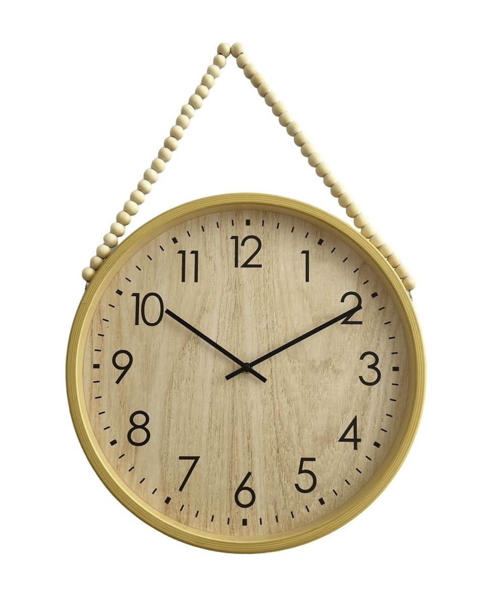 Hauskraft Wandklok - 38cm - Lichtbruin/Zwart - Decoratief Touw met Houten Kralen - TEKZEN