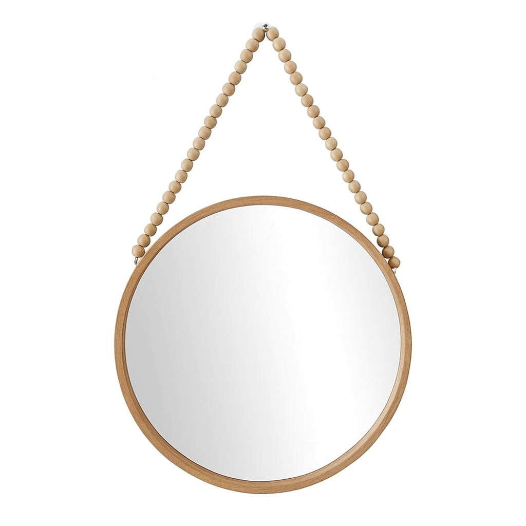 Hauskraft Wandspiegel - Lichtbruin - 45cm - Decoratief Touw met Houten Kralen
