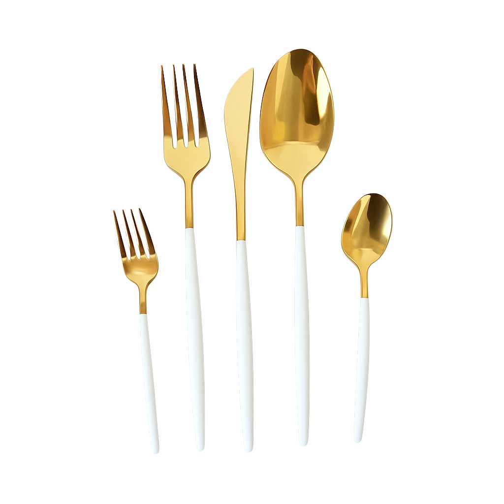 Kadirelli Bestekset - 30 - delig - Goud/Wit - Roestvrij Staal - Voor 6 Personen - TEKZEN