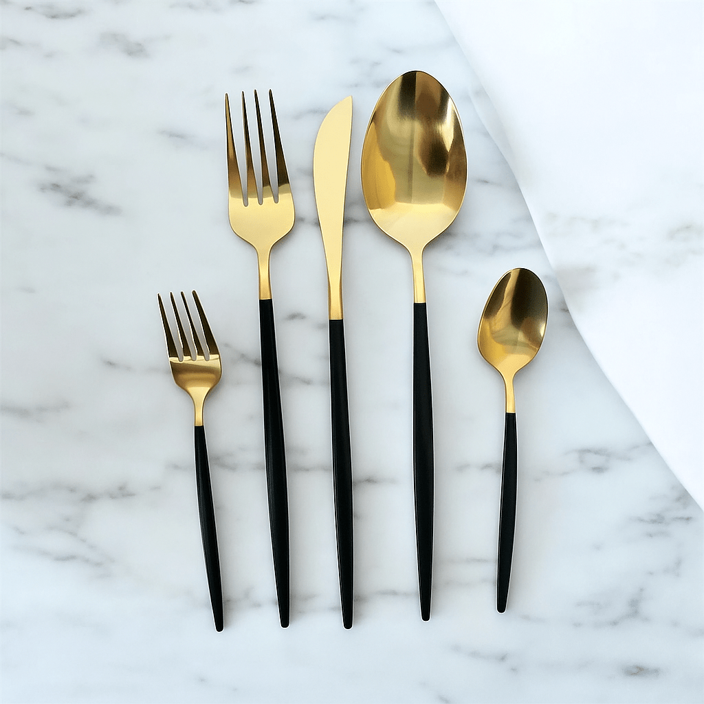 Kadirelli Bestekset - 30 - delig - Goud/Zwart - Roestvrij Staal - Voor 6 Personen - TEKZEN