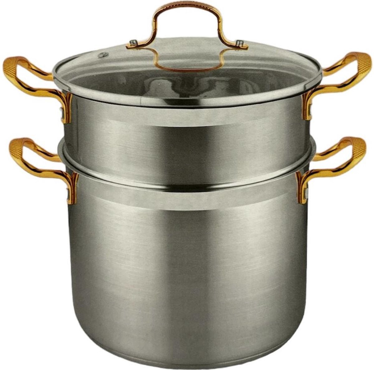 Kadirelli Couscouspan met Deksel - Goud - Stoompan - 3 - Delig - Ø22 cm - 6L - RVS - TEKZEN