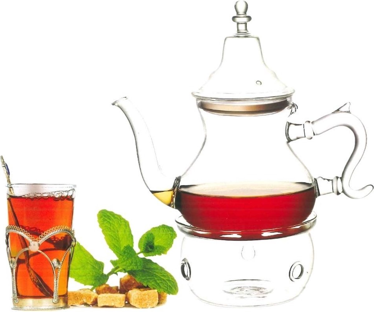 Kadirelli Glazen Theepot met Filter en Theelicht Warmhouder Set - Borosilicaat Glas - RVS Zeef - 1.2L - TEKZEN