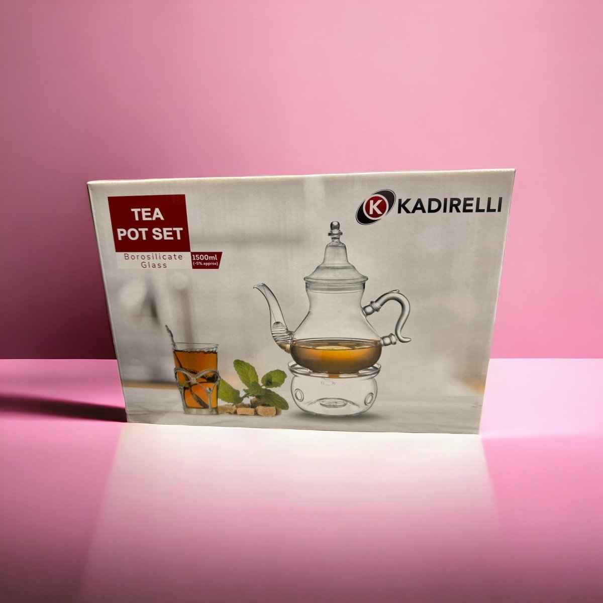 Kadirelli Glazen Theepot met Filter en Theelicht Warmhouder Set - Borosilicaat Glas - RVS Zeef - 0.65ml