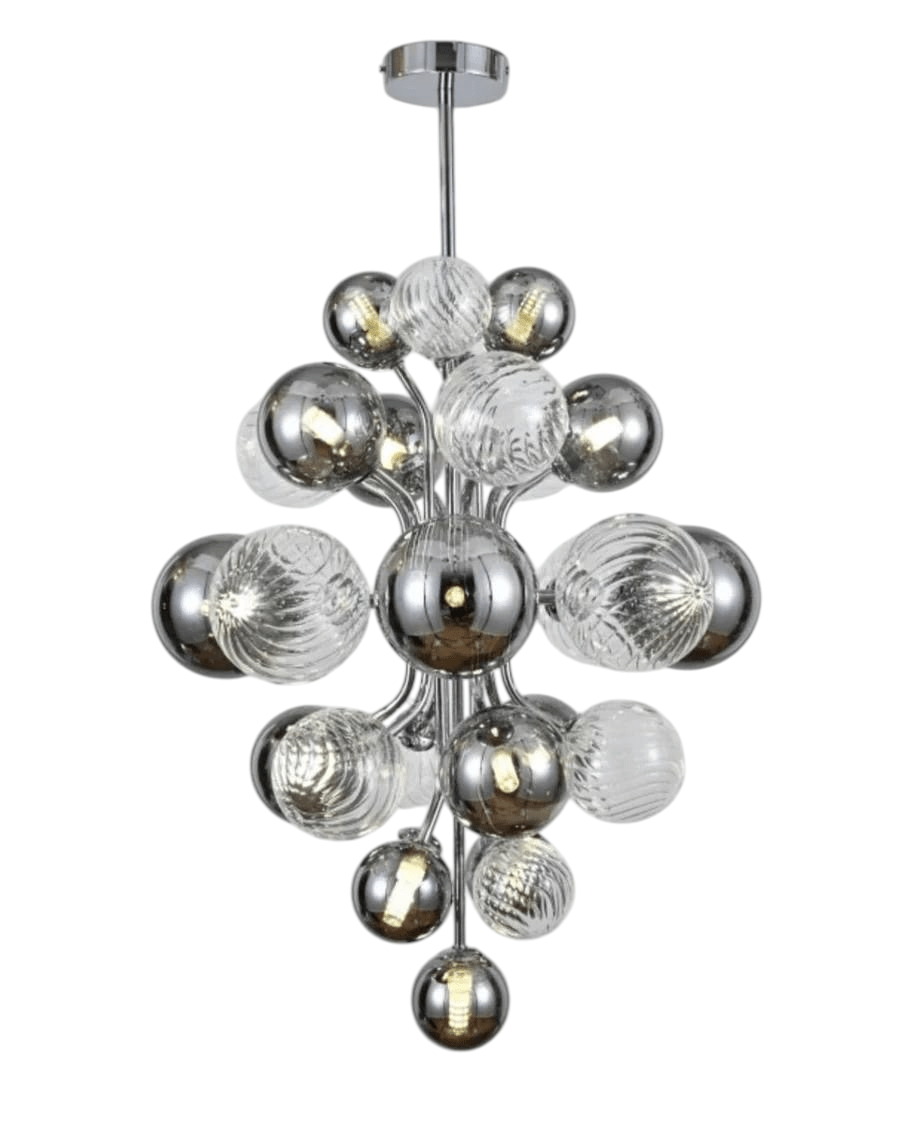 Kadirelli Industriële Plafondlamp - 15x G9 - 40W - Kroonluchter - Hanglamp - Luxe Chrome Smoked Clear Lamp - TEKZEN