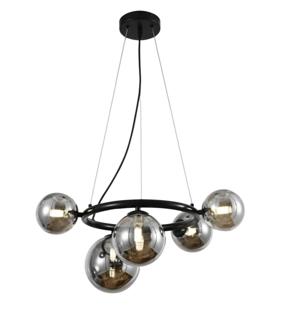 Kadirelli Industriële Plafondlamp - 5x G9 - 40W - Kroonluchter - Hanglamp - Luxe Zwart Smoked lamp - TEKZEN
