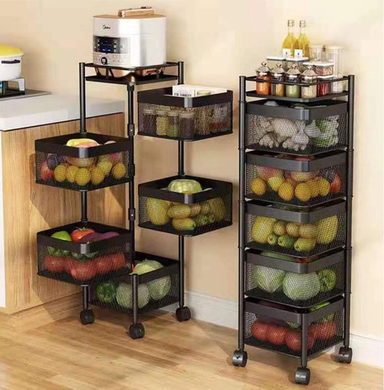 Kadirelli Keukentrolley - 4 - laags - Zwart - Met Wieltjes - TEKZEN