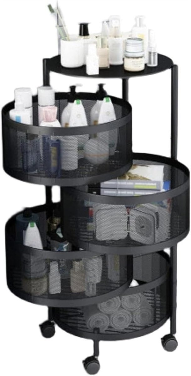 Kadirelli Keukentrolley - 4 - laags - Zwart - Met Wieltjes - Rond - TEKZEN