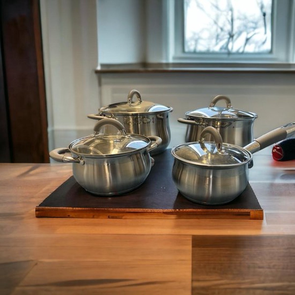 Kadirelli Kookpannen - Pannenset inductie 8 - delig - Glazen Deksel - RVS - TEKZEN