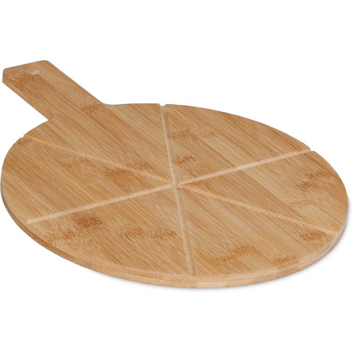 Kadirelli Pizzaplank met Pizzasnijder – Bamboe – 34 cm – Serveerplank met Handvat - TEKZEN