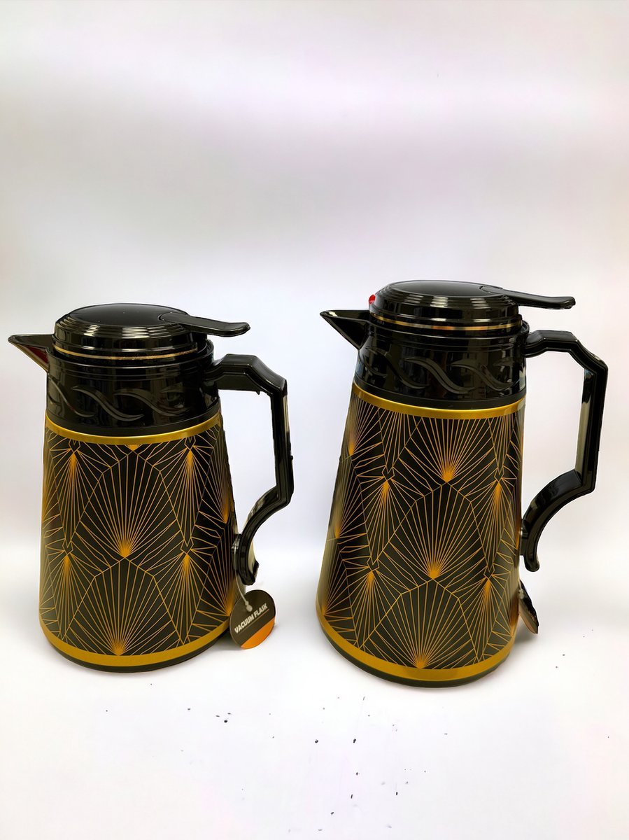 Kadirelli Thermoskan Set van 2 - 1L + 0.7L - Zwart / Goud - RVS Inox - Themosfles - TEKZEN