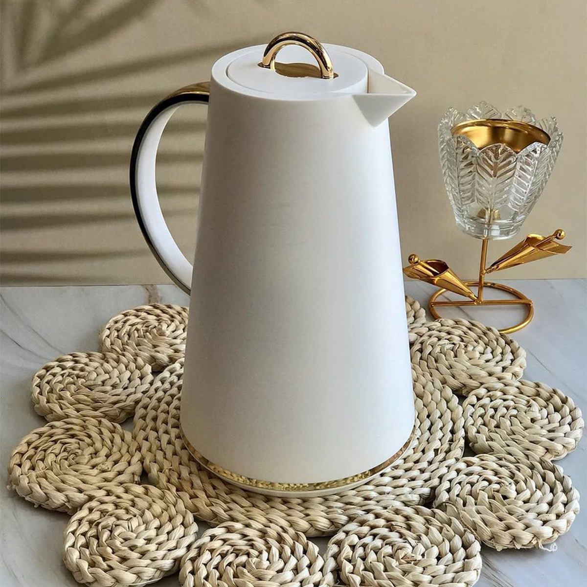 Kadirelli Thermoskan Set van 2 - 1L + 1L - Beige/Goud - RVS Inox - Themosfles - TEKZEN