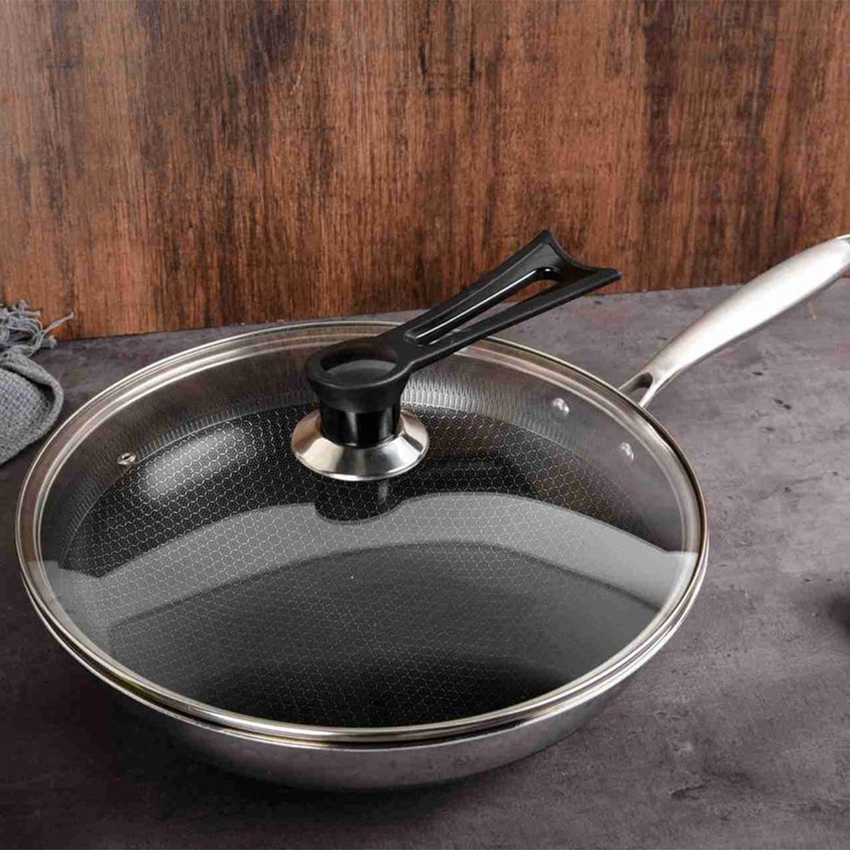 Kadirelli Wokpan met Deksel - 32cm - RVS - Honingraat - Inductie - TEKZEN