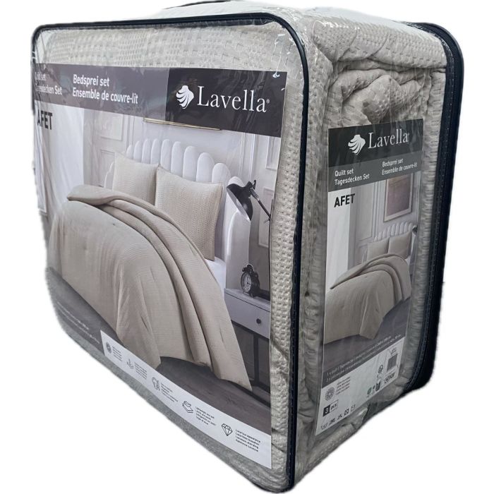 Lavella Afet Bedsprei Set, 3-delig, Beige, 240x250 cm – zijaanzicht
