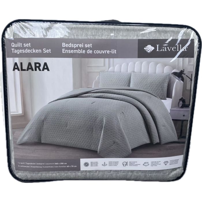 Lavella Alara Bedsprei Set, 3-delig, Grijs, 240x250 cm – vooraanzicht