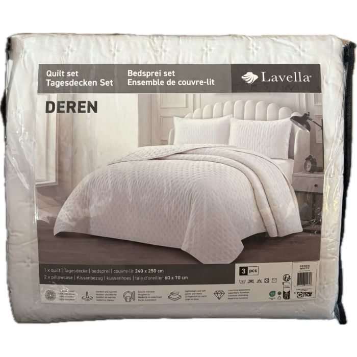 Lavella Deren Bedsprei Set, 3-delig, Wit, 240x250 cm – vooraanzicht