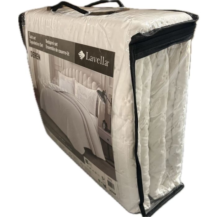 Lavella Deren Bedsprei Set, 3-delig, Wit, 240x250 cm – zijaanzicht