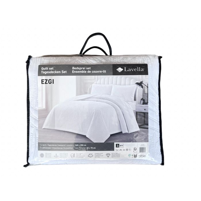 Lavella Ezgi Bedsprei Set, 3-delig, Wit, 240x250 cm – vooraanzicht