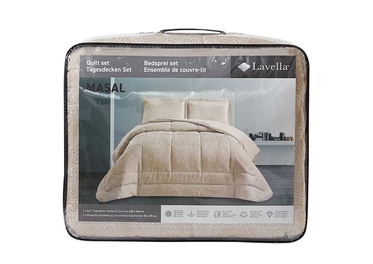 Lavella Masal Bedsprei Set 3 - delig - Beige - 260x240cm - TEKZEN